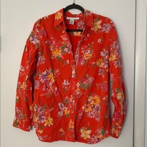 JONES NEW YORK Sport Lady Top Button up shirt flowers size Large!
